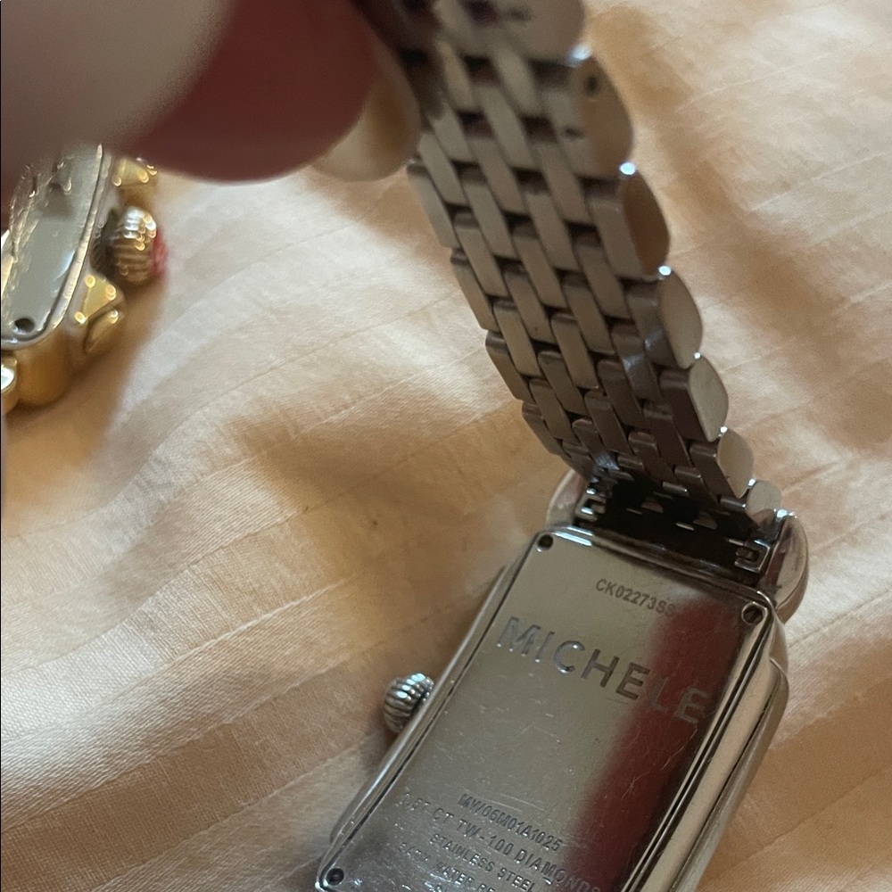 Michele Silver Deco Diamond-Trim Rectangular Bracelet Watch - Picture 4 of 4